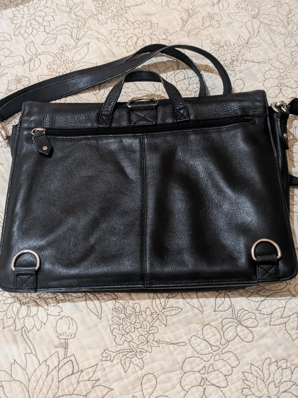 Levenger black top grain leather messenger bag